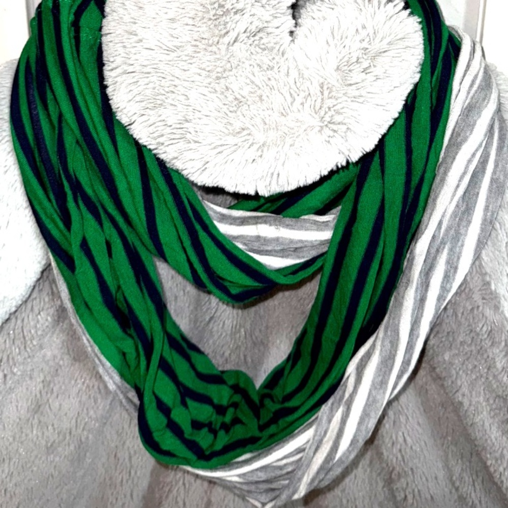 Green and Navy Striped Scarf